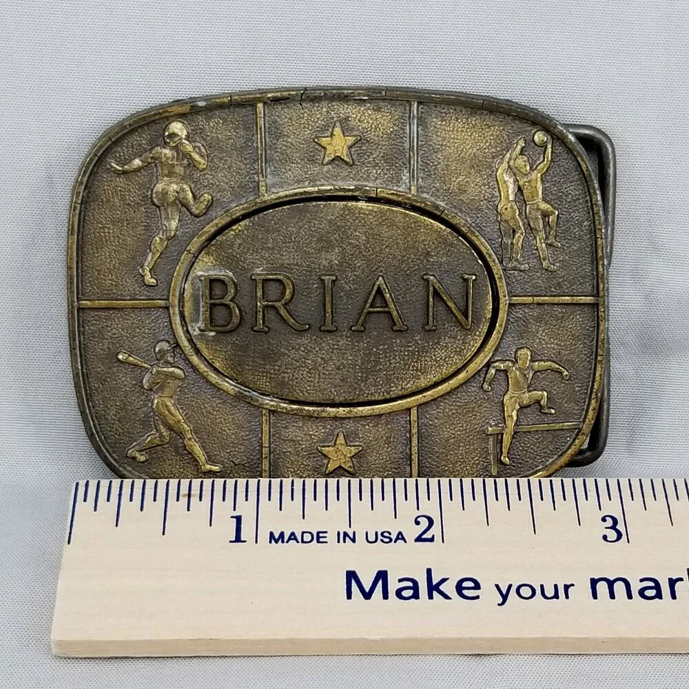 Belt Buckle 1977 Brian Name Sports Star‎ Football Basketball Baseball Hurtles